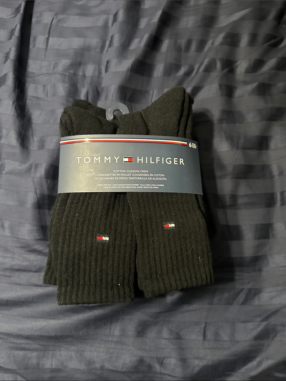Tommy Hilfiger Black Crew Socks with Signature Flag Detail - 6 Pack